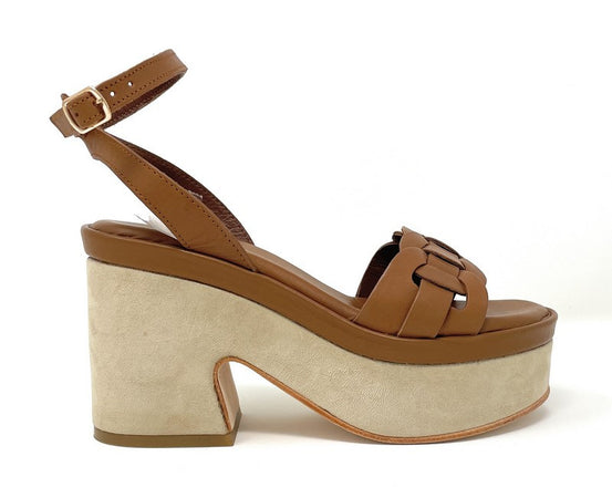 Janet & Janet sandali donna platform in suede cuoio J 152