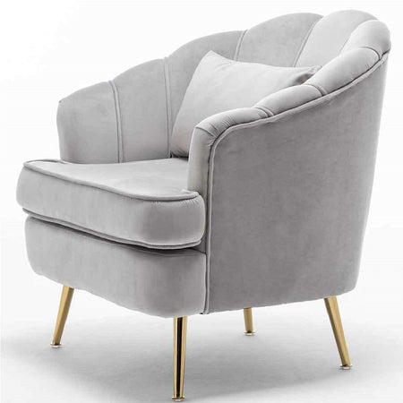 Sedia Poltrona in Tessuto e Metallo con Cuscino Design Elegante Moderno GrigioOro