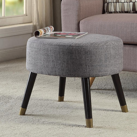 Pouf Sgabello 56x46 H 43cm Design Moderno Tessuto Grigio e Gambe in Legno
