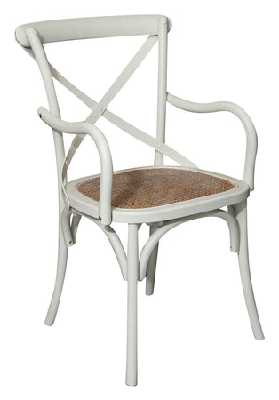 Biscottini Sedia con braccioli Thonet in massello di frassino finitura bianca anticata e seduta in paglia di Vienna L50xPR43xH89 cm