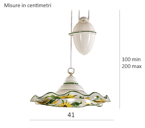 Saliscendi ceramica Lampadari Bartalini 2217.1 E27 LED piatto girasole artigianale