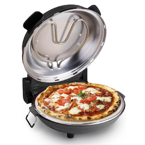 Forno per Pizza Pietra Refrattaria 1200W Timer Termostato 2Palette in Legno Nero