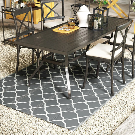Tappeto Esterno Reversibile 182x274 cm Pieghevole in Polipropilene Grigio Bianco