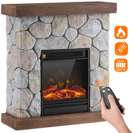 Camino Elettrico con Fiamma Realistico Telecomando Riscaldamento 2000W 60x23H66cm
