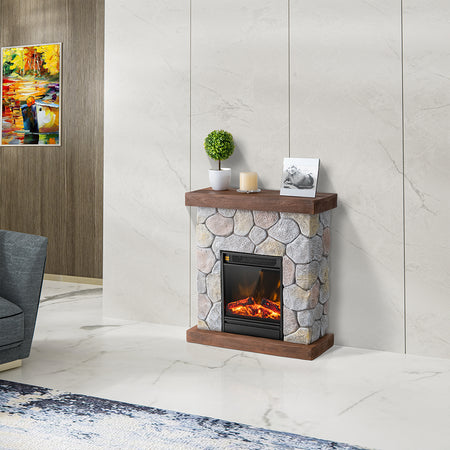 Camino Elettrico con Fiamma Realistico Telecomando Riscaldamento 2000W 60x23H66cm