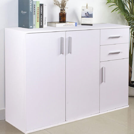 Mobile Cassettiera Moderna 3 Porte 2 Cassetti Design Minimal Bianco 120cm