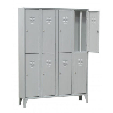 Armadietto spogliatoio con tramezza sporco/pulito multi vano ad 8 posti monoblocco cm. 120x50x180h