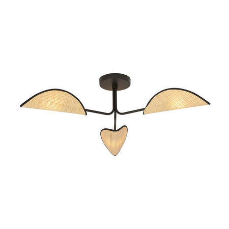 Plafoniera Nordica 3 Luci Gomez In Acciaio Nero E Rattan