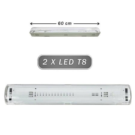 Plafoniera Stagna 2 Neon Led Tubo T8 G13 60 Cm Da Parete Soffitto Ip65 T8-60s