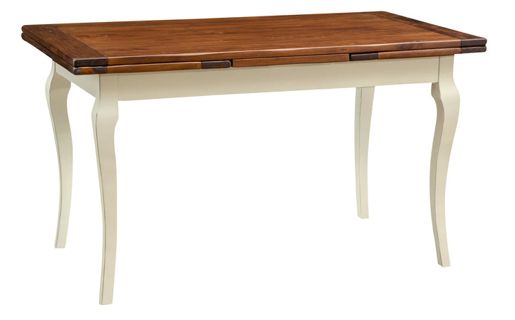 Biscottini Tavolo allungabile Country in legno massello di tiglio struttura bianca anticata piano noce Made in Italy