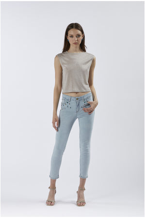 PANTALONE JEANS SKINNY CON CASTONI MULTICOLOR