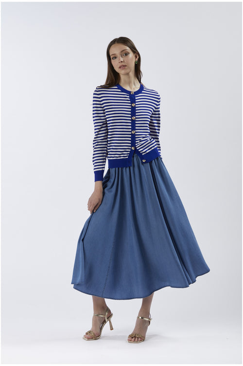 CARDIGAN GIROCOLLO RIGATO FILATO MISTO VISCOSA