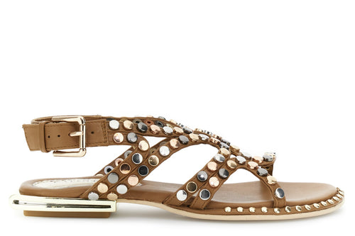 SANDALO ASIMMETRICO IN PELLE CON BORCHIE MULTICOLOR