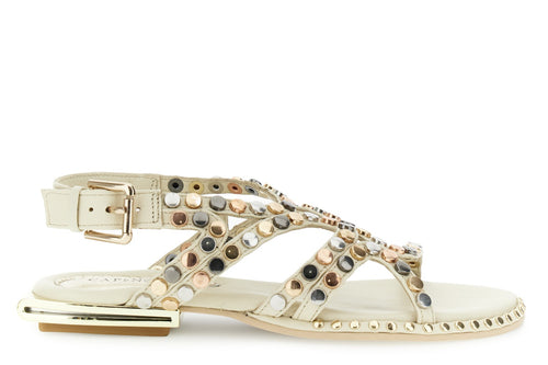 SANDALO ASIMMETRICO IN PELLE CON BORCHIE MULTICOLOR