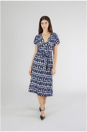 ABITO CON SCOLLATURA INCROCIATA IN MAROCAIN STAMPATO