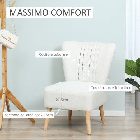 Poltrona Imbottita per Soggiorno e Sala pranzo in Stile Nordico, Poltroncina da Camera in Tessuto e Gambe in Legno - Bianco sedia salotto ufficio studio F839-189A