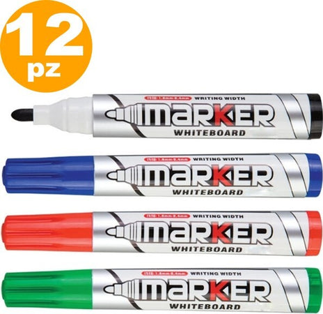12-Pennarelli-Per-Lavagna-Bianca-Marker-Whiteboard-Scuola-Ufficio-Cancelleria