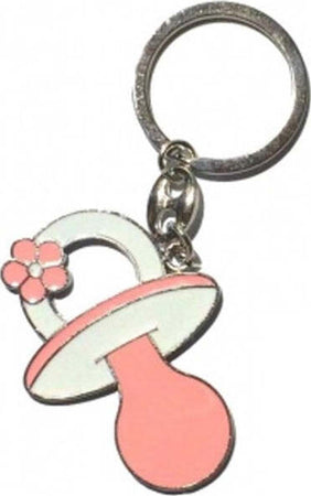 12-Portachiavi-Bomboniere-Per-Battesimo-Nascita-Ciuccio-In-Metallo-Bambina-Rosa