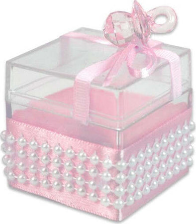12-Scatolina-Porta-Confetti-Bomboniera-Nascita-Battesimo-Ciuccio-Bimba-Rosa