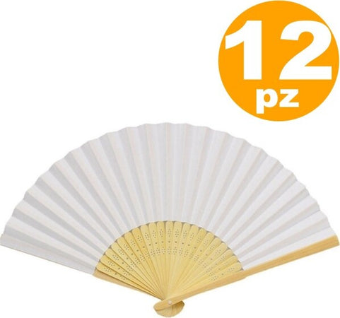 12-Ventagli-Ventaglio-Bianchi-Bianco-Bambu'-Segnaposto-Ricevimento-Matrimonio