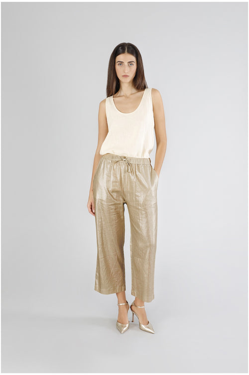 PANTALONE PALAZZO IN LINO PLACCATO