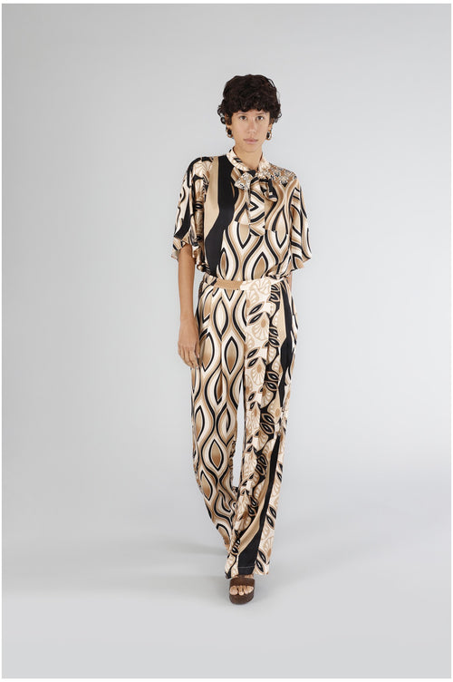PANTALONE PALAZZO IN SATIN STAMPATO