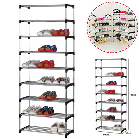 Scarpiera Scaffale Casa Multiuso 9 Ripiani In Metallo Impilabile 60x30x140cm