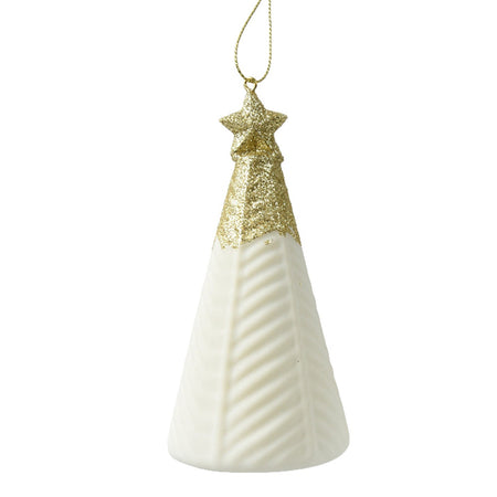 Pendaglio a forma di albero bianco lana con glitter per albero decorazione natalizia da 13 cm