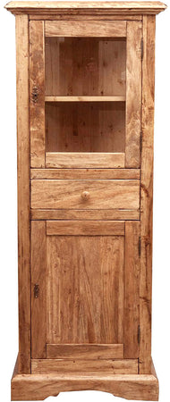 Biscottini Vetrina Country in legno massello di tiglio finitura naturale L55xPR43xH150 cm. Made in Italy