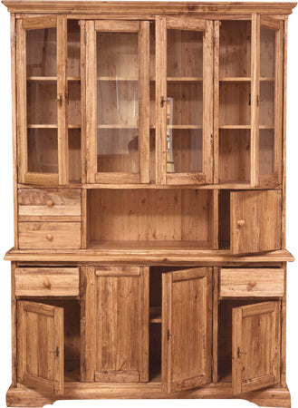 Biscottini Vetrina Country in legno massello di tiglio finitura naturale L156xPR50xH200 cm. Made in Italy