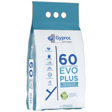 GYPROC EVOPLUS 60 Stucco in polvere per la stuccatura e la finitura delle lastre in gesso rivestito
