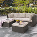 Set da Giardino Polyrattan con Pouf e Cuscini per 5 persone Arredamento Esterno Beige