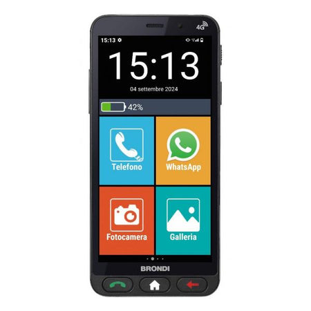 BRONDI AMICO VERO 4G (NERO) - SMARTPHONE PER ANZIANI - TASTO SOS - TORCIA - GPS - NOTIFICA AI PARENTI IN CASO DI CADUTA - CONTROLLO REMOTO - FOTOCAMERA - BASE DI RICARICA - CONNETTIVITA 4G