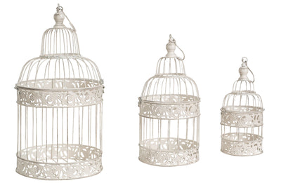 Biscottini Set tre gabbie da appoggio in ferro finitura bianca anticata dimensioni