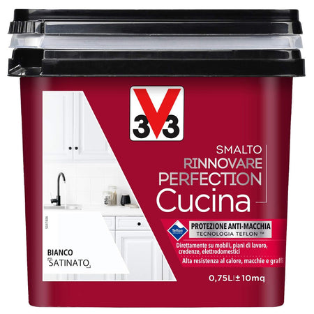 V33 Smalto Rinnovare Perfection Cucina Bianco Satinato 0,75 ml e 2 litri