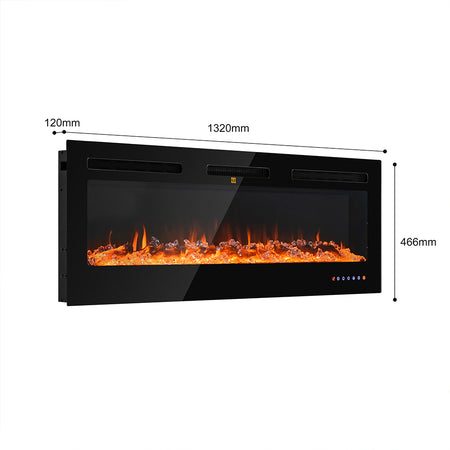 Camino Elettrico a Incasso Riscaldante Parete Fiamma Regolabile Telecomando 132cm