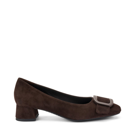 Frau décolleté in suede marrone con fibbia 92A3