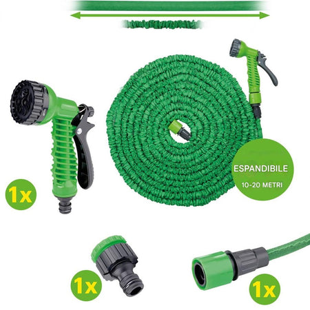 Tubo da Giardino Flessibile Estensibile fino a 20 MT con Doccetta regolabile