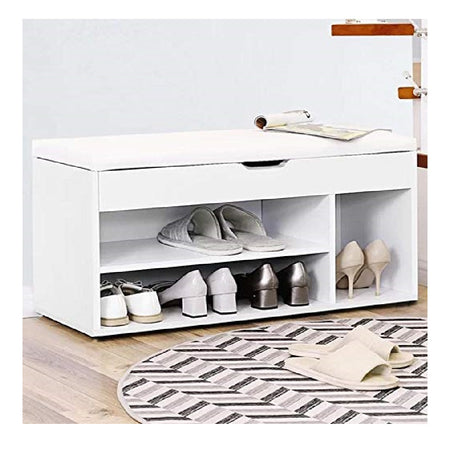 Panca Scarpiera Multifunzione con Cuscino, 3Ripiani e Seduta Apribile 104x29.5x49cm