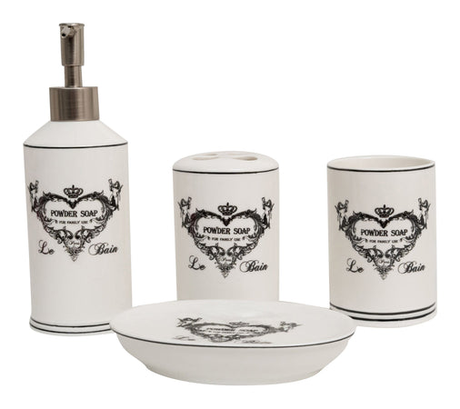Biscottini Set bagno "Savons Superfines" 4 pezzi in porcellana bianca decorata L25xPR10xH21 cm
