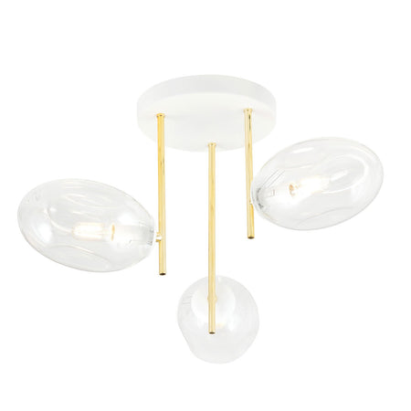 Plafoniera Contemporanea Argo 3 Luci In Acciaio Bianco E Diffusori Vetro E Oro