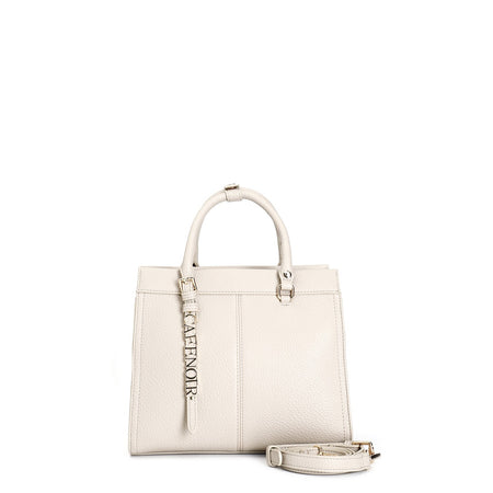 BAULETTO IN MATERIALE CON GRANA, MANICO CON APPLICAZIONE DI LETTERING , TRACOLL