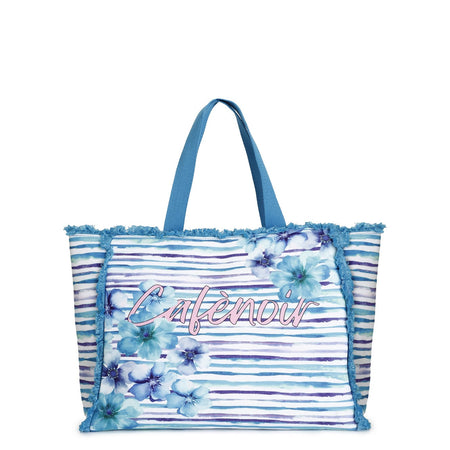 BORSA MARE IN TESSUTO STAMPATO CON FRANGINE E MANICI A NASTRO