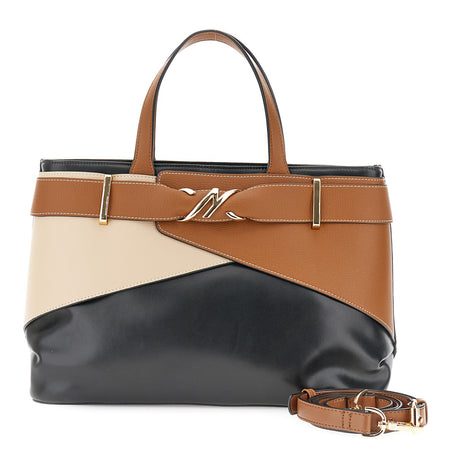 BORSA A MANO IN SINTETICO EFFETTO PELLECON ACCESSORIO IN METALLO SU PASSANTE