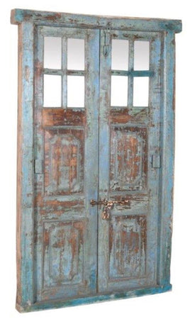Biscottini Porta portone in legno massello e ferro da interno o da esterno vecchia e antica medievale con telaio e vetro