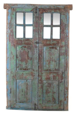 Biscottini Porta portone in legno massello e ferro da interno o da esterno vecchia e antica medievale con telaio e vetro