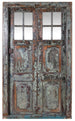 Biscottini Porta portone in legno massello e ferro da interno o da esterno vecchia e antica medievale con telaio e vetro
