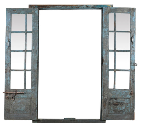 Biscottini Porta portone in legno massello e ferro da interno o da esterno vecchia e antica medievale con telaio e vetro