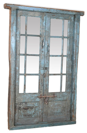 Biscottini Porta portone in legno massello e ferro da interno o da esterno vecchia e antica medievale con telaio e vetro