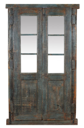 Biscottini Porta portone in legno massello e ferro da interno o da esterno vecchia e antica medievale con telaio e vetro